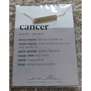 Cancer Zodiac Bar Necklace 18K Gold Plated Ever Ellis 16" June 21 - July 22